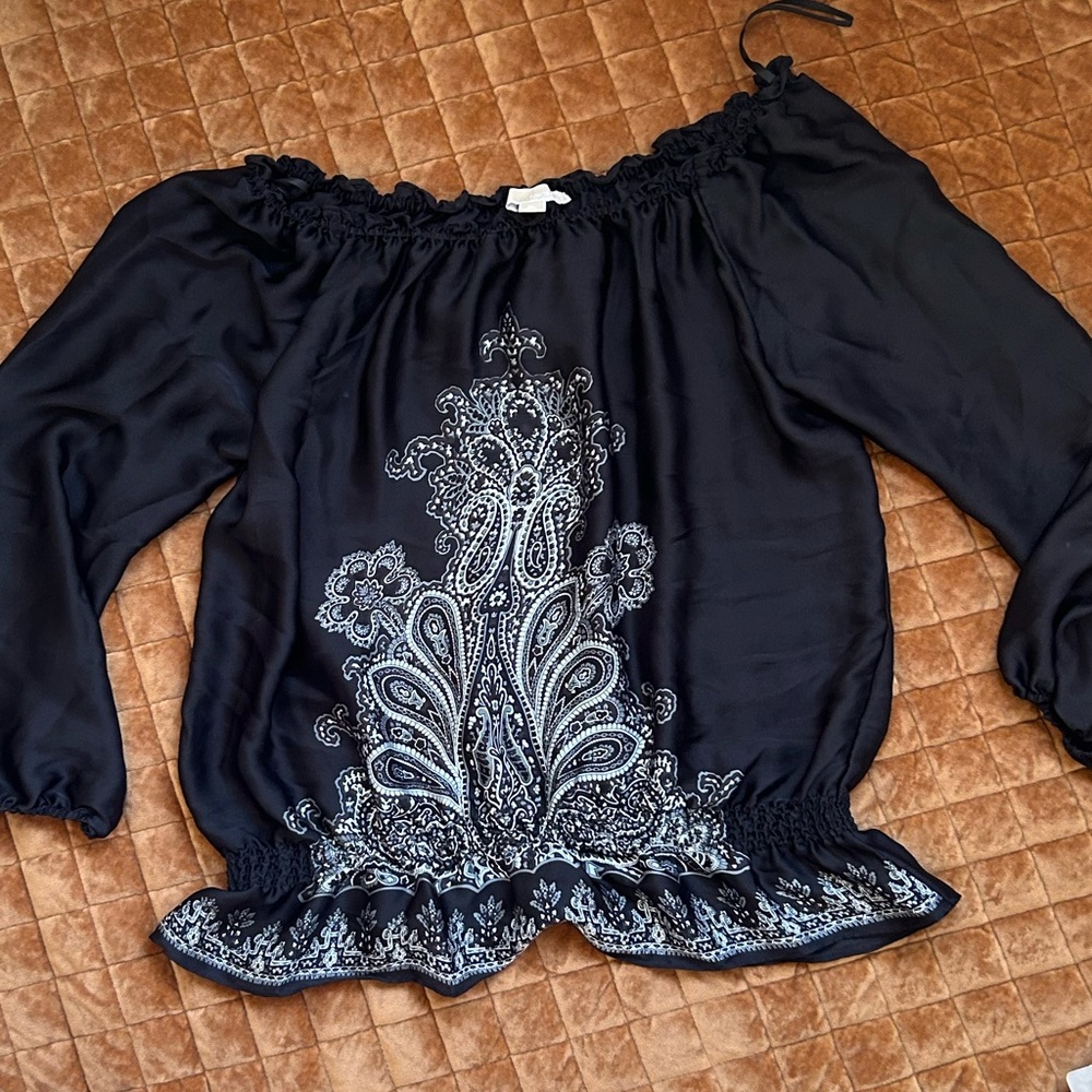 Michael kors black satin off the shoulder blouse women’s size XL